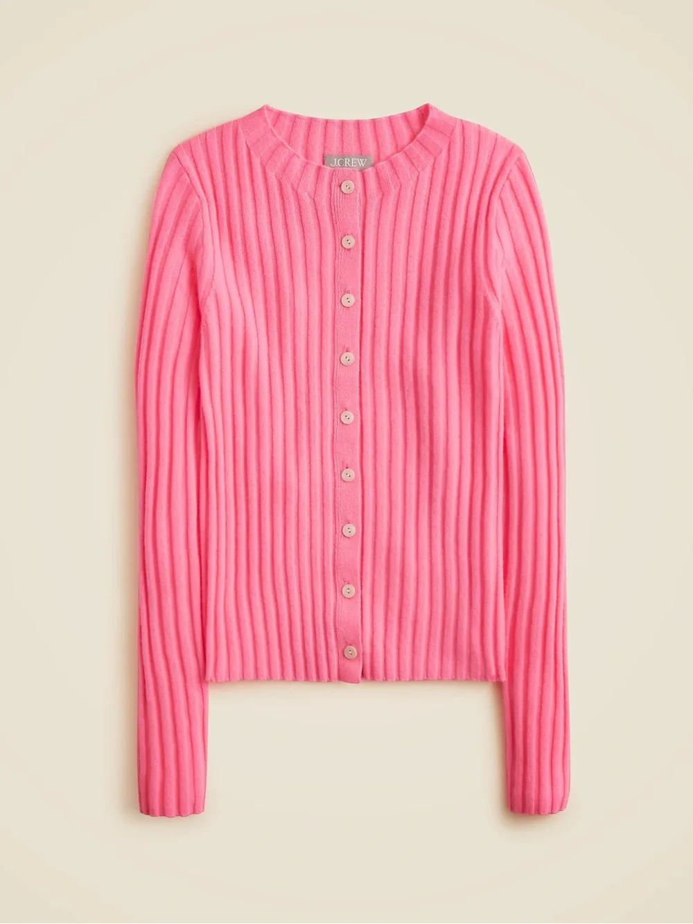 J. Crew Pink Ribbed Button-Front Cashmere Cardigan